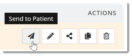 Click the paper airplane icon in the Actions column of the SmartForms V2 forms list to send the form to a patient.